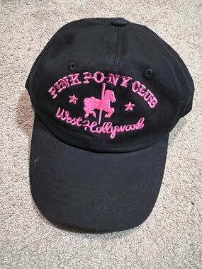 Black Baseball Cap with Pink Pony Club Embroidery